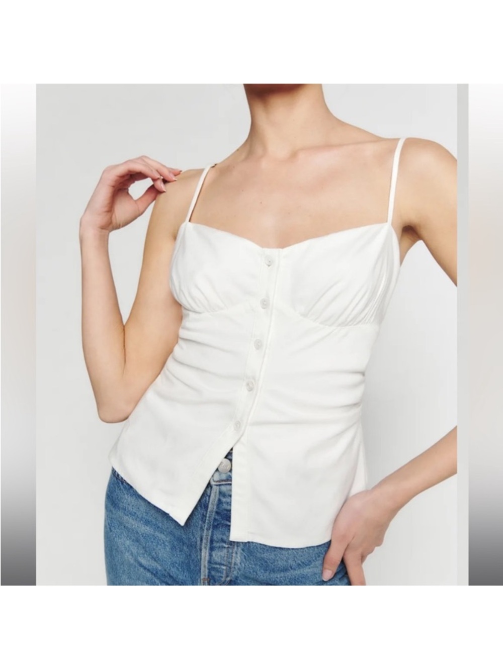 Reformation White Ruched Button-Front Camisole - Picture 4 of 4